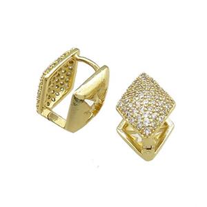 Copper Latchback Earrings Pave Zircon Rhombic Gold Plated, approx 10-14mm