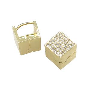 Copper Latchback Earrings Pave Zircon Cube Gold Plated, approx 11mm