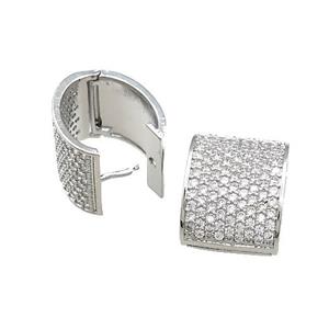 Copper Latchback Earrings Pave Zircon Rectangle Platinum Plated, approx 15-19mm