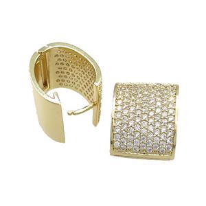 Copper Latchback Earrings Pave Zircon Rectangle Gold Plated, approx 15-19mm