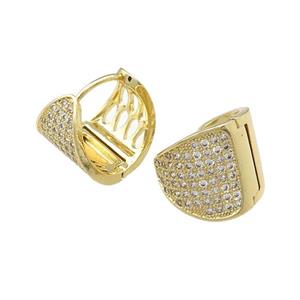 Copper Latchback Earrings Pave Zircon Gold Plated, approx 16-17mm