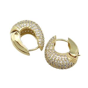 Copper Latchback Earrings Pave Zircon Gold Plated, approx 19-21mm