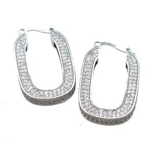 Copper Latchback Earrings Pave Zircon Platinum Plated, approx 20-30mm