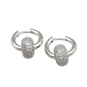 Copper Hoop Earrings Donut Pave Zircon Platinum Plated, approx 11mm,16mm dia