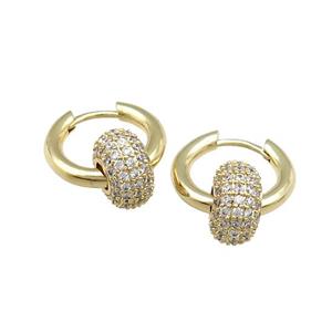 Copper Hoop Earrings Donut Pave Zircon Gold Plated, approx 11mm,16mm dia