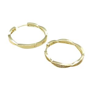 Copper Hoop Earrings Pave Zircon Gold Plated, approx 3.5mm, 33mm dia
