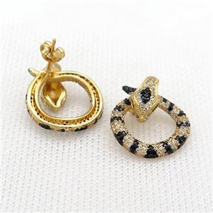 Copper Snake Stud Earrings Pave Zircon Gold Plated, approx 19mm