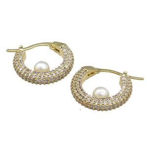 Copper Latchback Earrings Pave Zircon Pearlized Plastic Gold Plated, approx 21mm dia