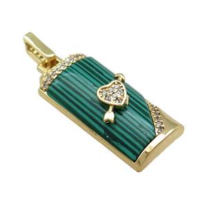 Copper Rectangle Pendant Pave ZirconSynthetic Malachite Gold Plated, approx 12-24mm