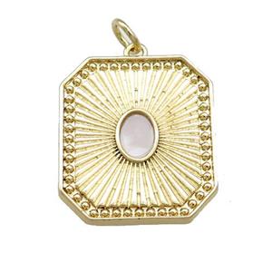 Copper Rectangle Pendant Pave Gemstone Gold Plated, approx 19-22mm