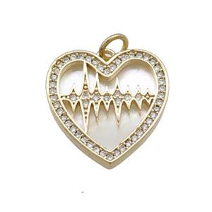 Copper Heart Pendant Pave Shell Zircon Gold Plated, approx 18mm