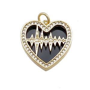 Copper Heart Pendant Pave Agate Zircon Gold Plated, approx 18mm