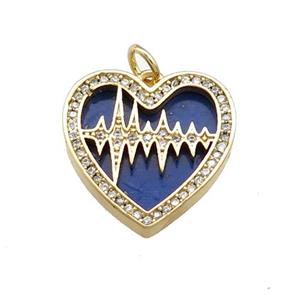 Copper Heart Pendant Pave Lapis Zircon Gold Plated, approx 18mm