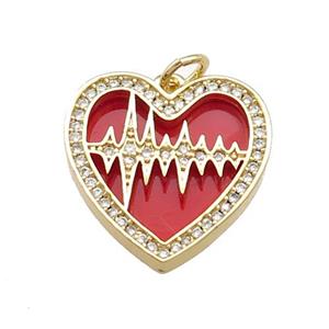 Copper Heart Pendant Pave Red Zircon Gold Plated, approx 18mm