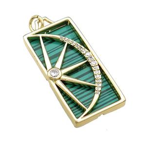 Copper Rectangle Pendant Pave Synthetic Malachite Zircon Star Moon Gold Plated, approx 15-30mm