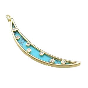 Copper Moon Pendant Pave Synthetic Turquoise Zircon Gold Plated, approx 8-58mm