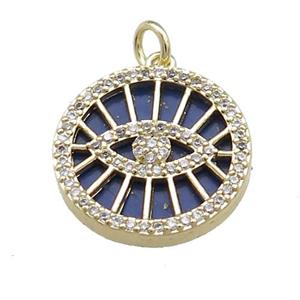 Lucky Eye Charms Copper Circle Pendant Pave Lapis Zircon Gold Plated, approx 18mm dia