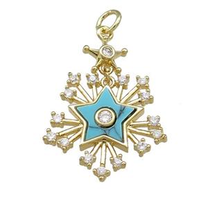 Copper Star Pendant Pave Turquoise Zircon Gold Plated, approx 8mm, 20mm