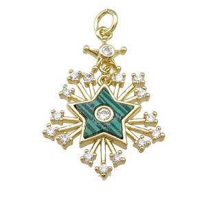 Copper Star Pendant Pave Synthetic Malachite Zircon Gold Plated, approx 8mm, 20mm