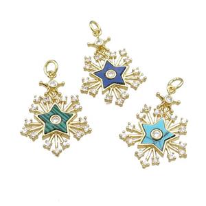 Copper Star Pendant Pave Gemstone Zircon Gold Plated Mixed, approx 8mm, 20mm