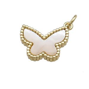 Copper Butterfly Pendant Pave Shell Gold Plated, approx 12-16mm