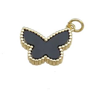 Copper Butterfly Pendant Pave Onyx Gold Plated, approx 12-16mm