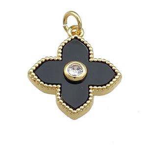 Copper Cross Pendant Pave Onyx Gold Plated, approx 18.5mm