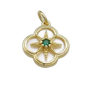 Copper Clover Pendant Pave Shell Zircon Star Gold Plated, approx 14mm