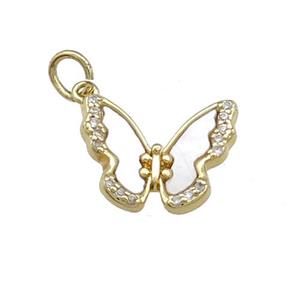 Copper Butterfly Pendant Pave Shell Zircon Gold Plated, approx 12-15mm