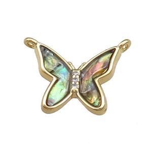 Copper Butterfly Pendant Pave Abalone Shell 2loops Gold Plated, approx 13-16mm
