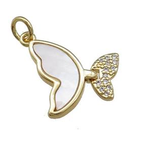 Copper Butterfly Pendant Pave Shell Zircon Gold Plated, approx 16mm