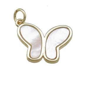 Copper Butterfly Pendant Pave Shell Gold Plated, approx 13-17mm