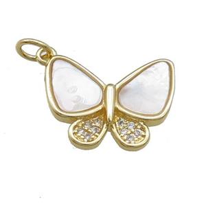Copper Butterfly Pendant Pave Shell Zircon Gold Plated, approx 14-17mm