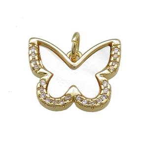 Copper Butterfly Pendant Pave Shell Zircon Gold Plated, approx 13-17mm