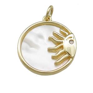 Sun Charms Copper Circle Pendant Pave Shell Gold Plated, approx 17mm