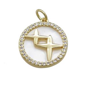Star Charms Copper Circle Pendant Pave Shell Zircon Gold Plated, approx 16mm