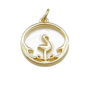 Crame Charms Copper Circle Pendant Pave Shell Zircon Gold Plated, approx 16mm