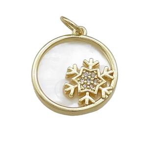 Snowflake Charms Copper Circle Pendant Pave Shell Zircon Gold Plated, approx 16mm