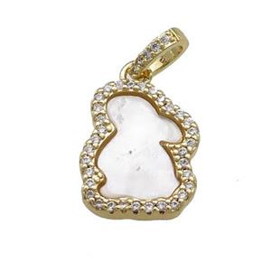 Rabbit Charms Copper Pendant Pave Shell Zircon Gold Plated, approx 12-16mm