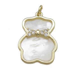Bear Charms Copper Pendant Pave Shell Zircon Gold Plated, approx 17-22mm
