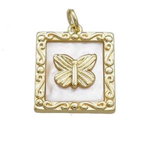 Copper Frame Charms Pendant Pave Shell Butterfly Rectangle Gold Plated, approx 16mm