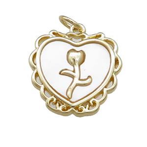 Heart Charms Copper Pendant Pave Shell Flower Gold Plated, approx 17mm