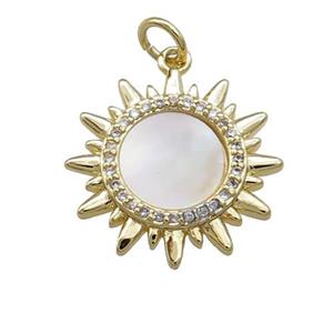 Sun Charms Copper Pendant Pave Shell Zircon Gold Plated, approx 18mm