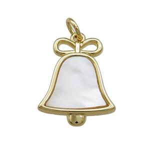 Christmas Bell Charms Copper Pendant Pave Shell Gold Plated, approx 15-18mm