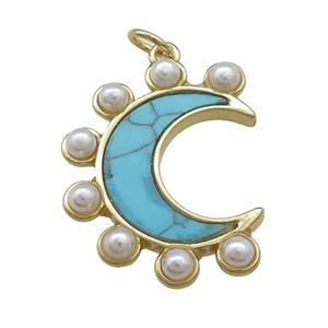 Copper Moon Pendant Pave Turquoise Resin Gold Plated, approx 20-25mm