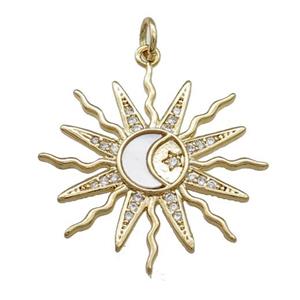 Sun Ray Charms Copper Pendant Pave Shell Zircon Moon Gold Plated, approx 25mm