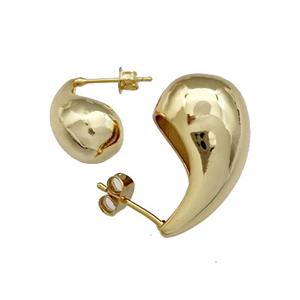 Copper Teardrop Stud Earrings Gold Plated, approx 15-25mm