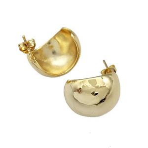 Copper Dome Stud Earrings Crescent C-shape Gold Plated, approx 16-19mm
