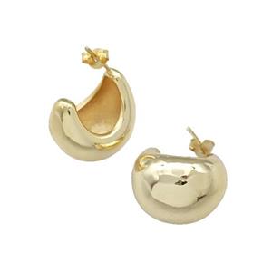 Copper Dome Stud Earrings Crescent C-shape Gold Plated, approx 15-19mm