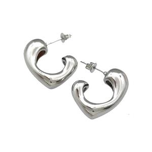 Copper Heart Stud Earrings Hollow Platinum Plated, approx 23-25mm